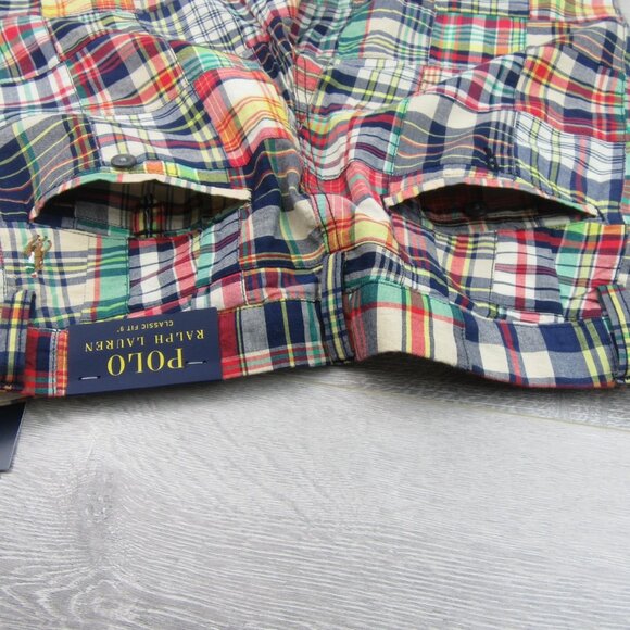 Polo Ralph Lauren Patchwork Madras Chino Shorts Classic Fit 9" Mens Size 33 NEW - Picture 11 of 15